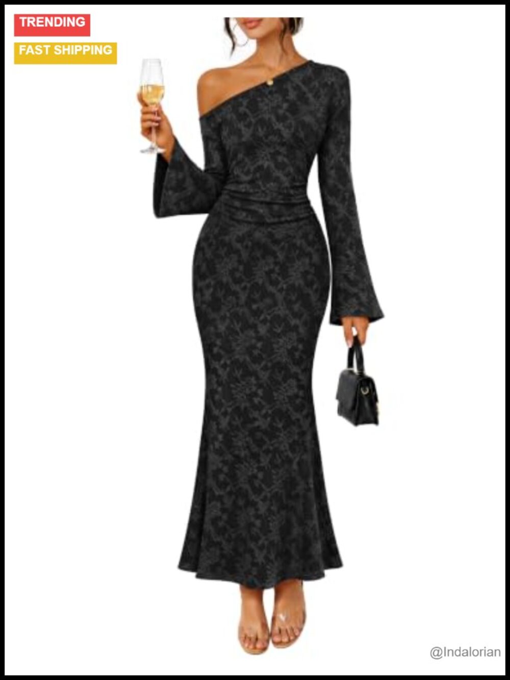 Lace Off Shoulder Bell Sleeve Maxi Dress